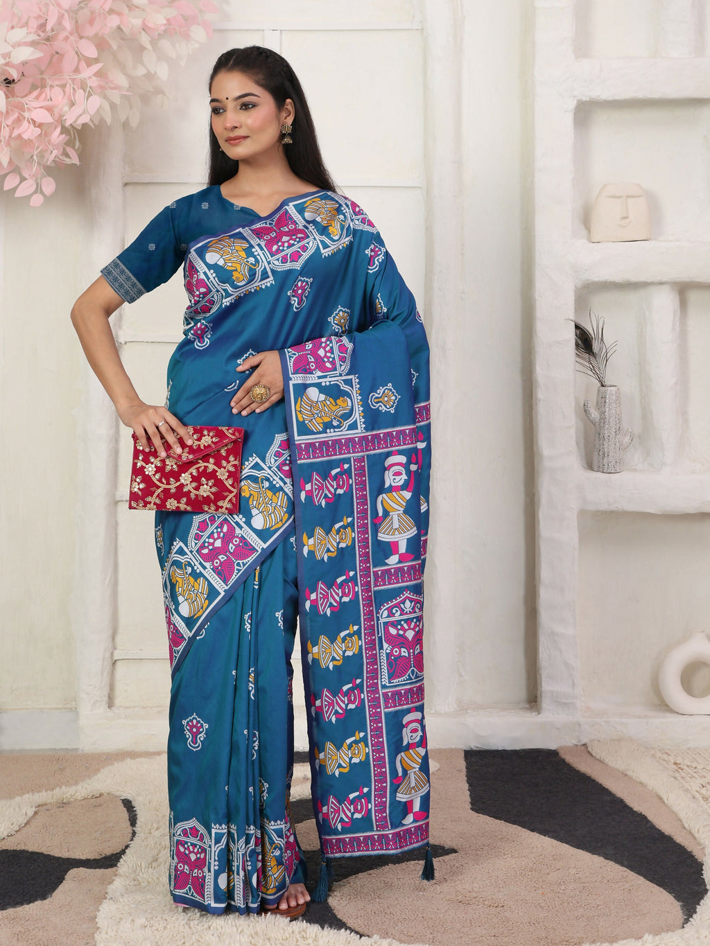 Shree Shyam Fashion Silk Blend Teal Blue Saree