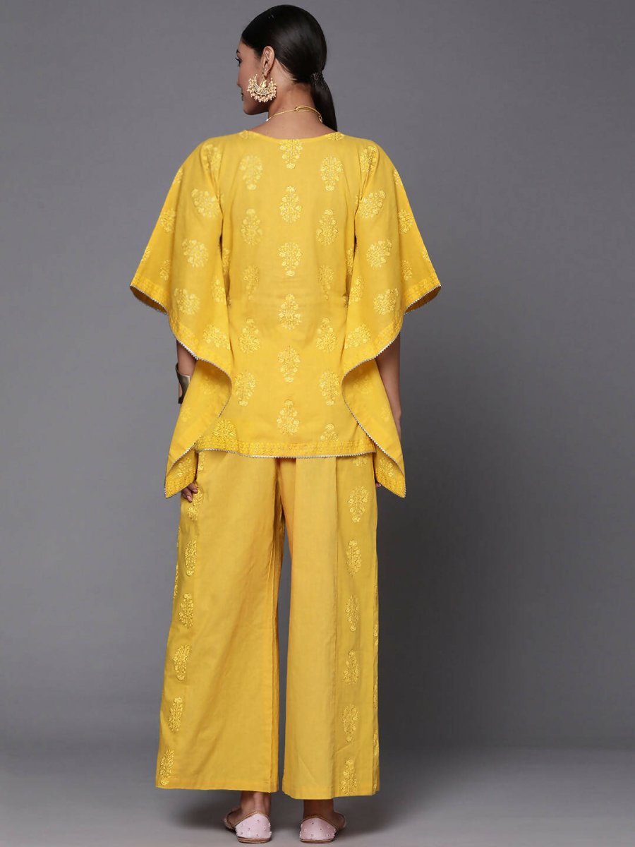 Ahalyaa Women Mustard Yellow Floral Printed Pure Cotton Co-Ords