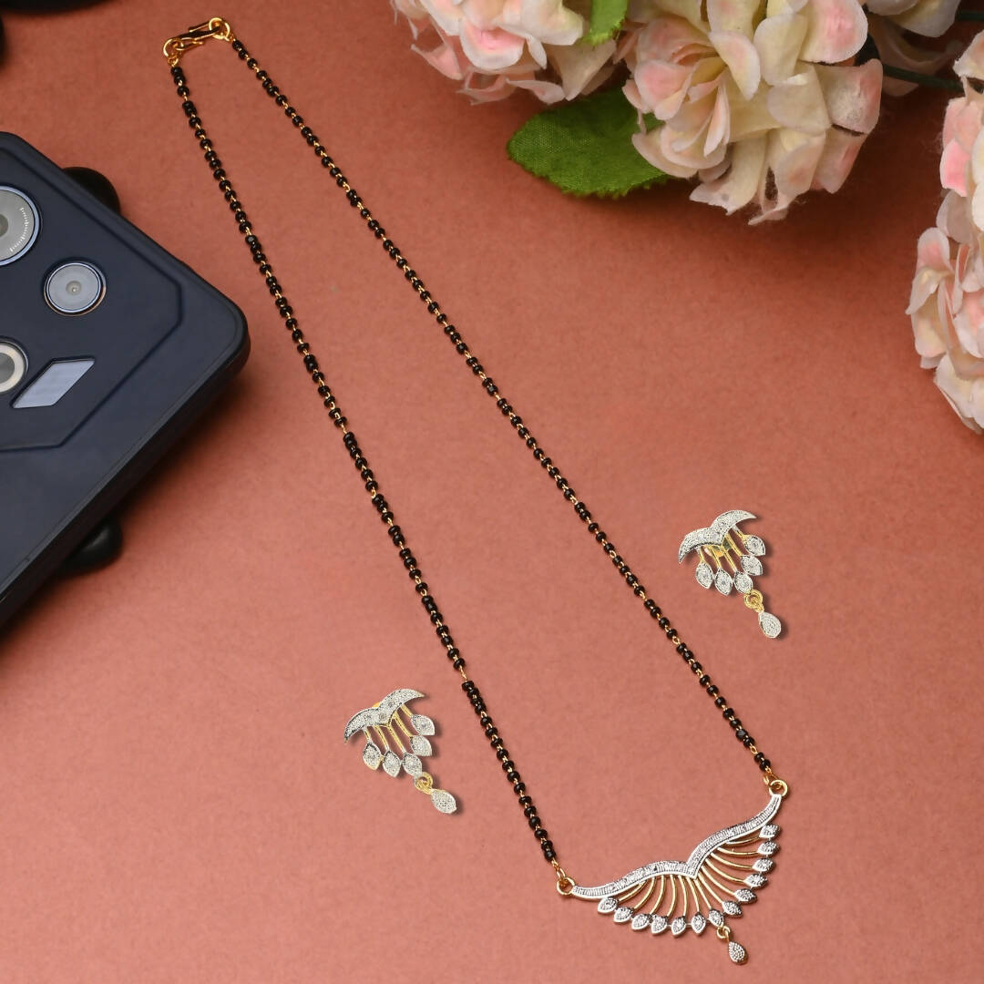 AanyaCentric Gold-Polished Mangalsutra with Pendant, 2 Pair Earrings