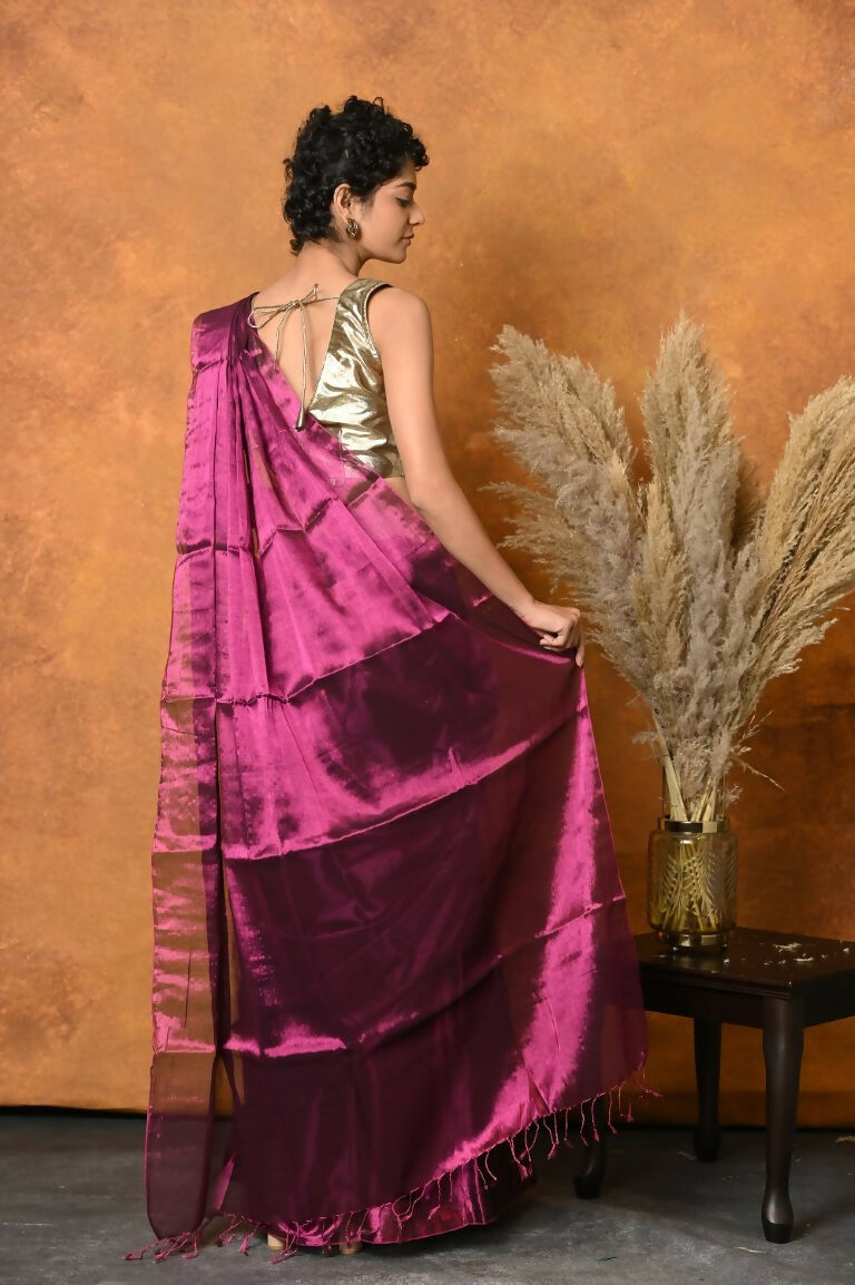 Very Much Indian Fusion Cotton Tissue Shimmer Saree - Maroon