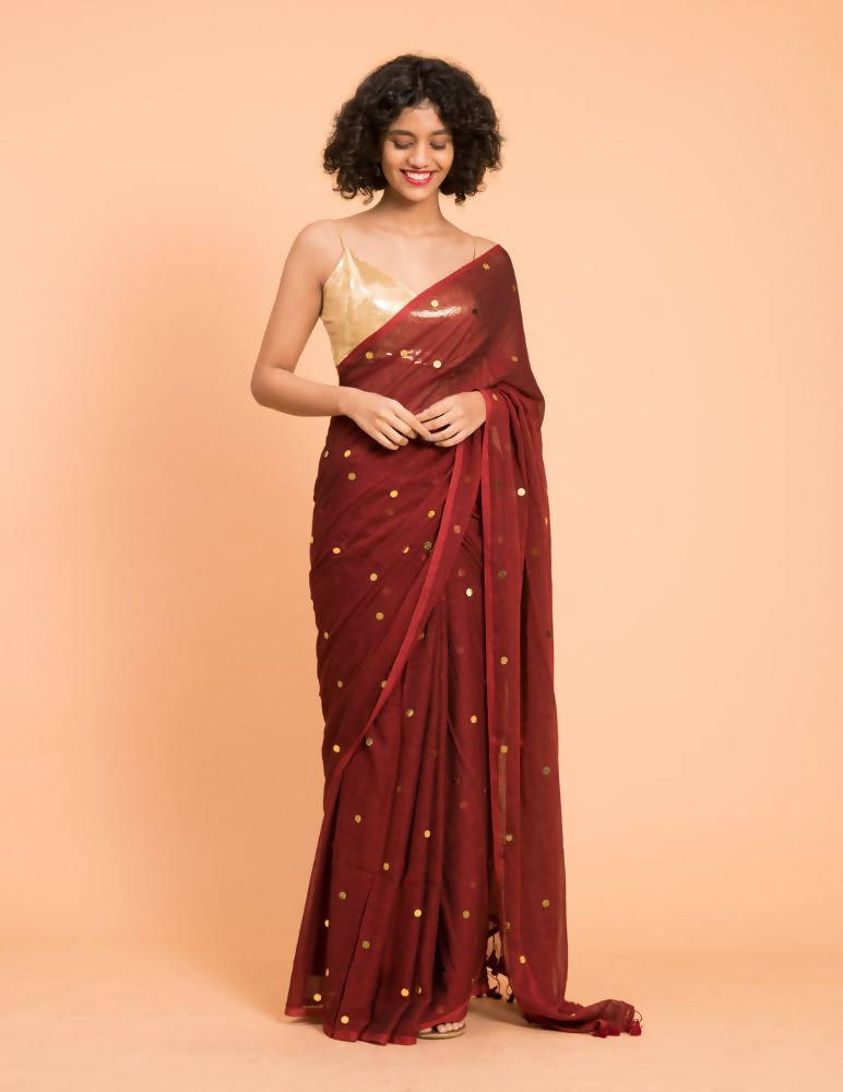 Suta Maroon Embellished Sequinned Pure Cotton Saree
