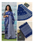 Exclusive Collection Blue Red Beautiful Mulmul Cotton Saree