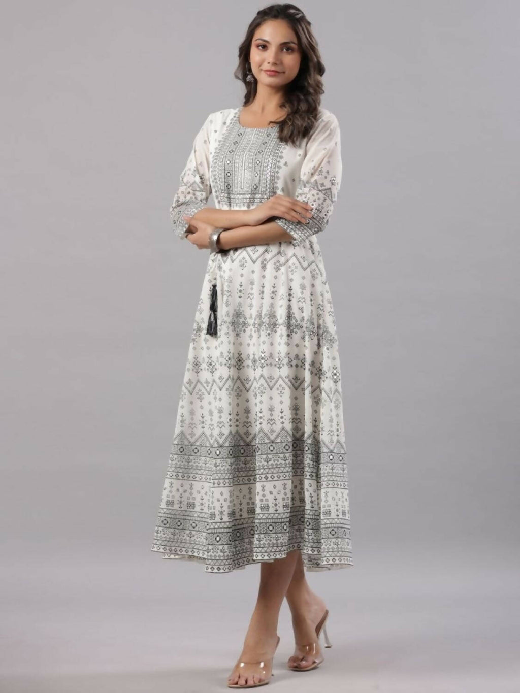 Juniper Women Off-White Georgette Flared Maxi Dress