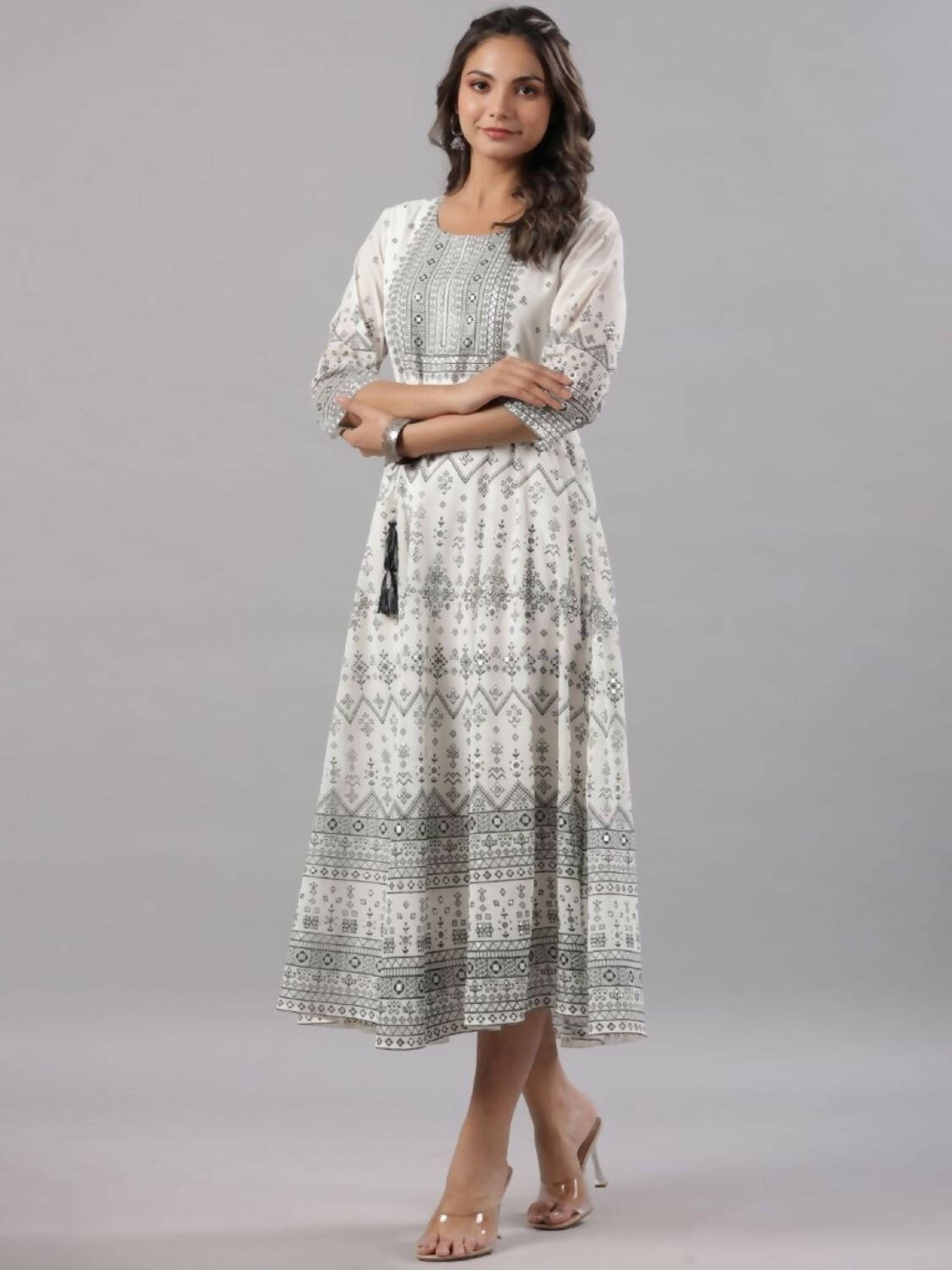 Juniper Women Off-White Georgette Flared Maxi Dress