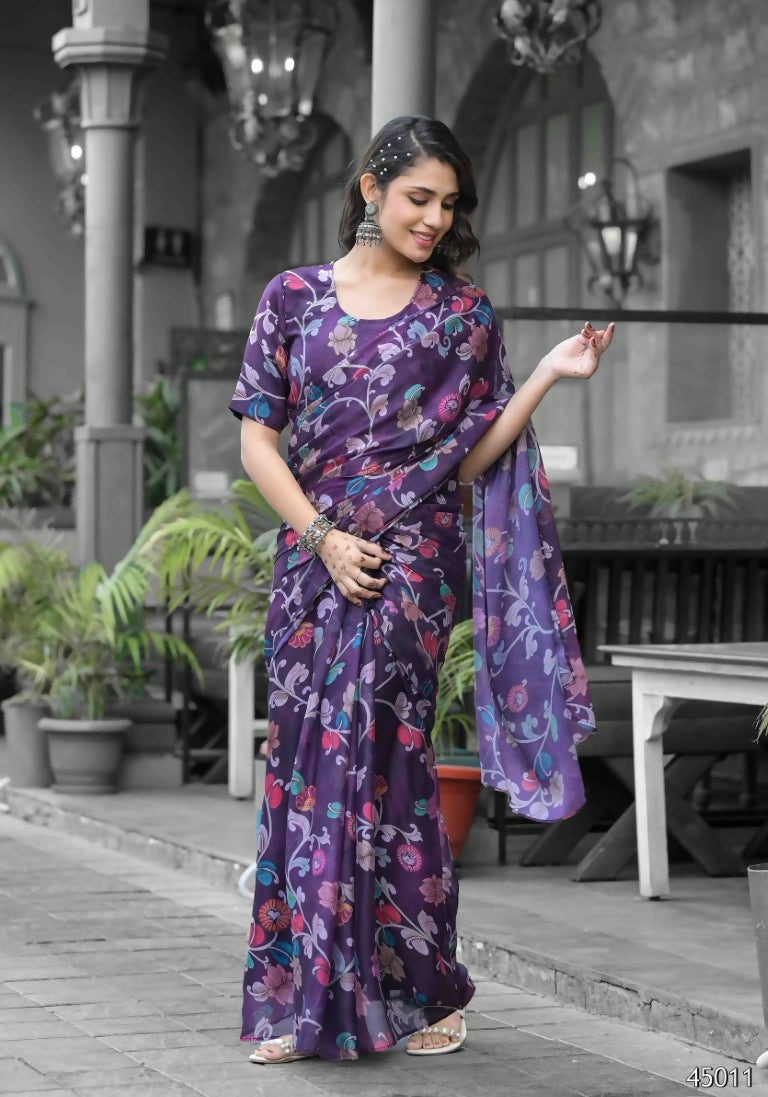 stylish Casual Purple Imported georgette Ready to Wear Fancy Saree - Ashwini