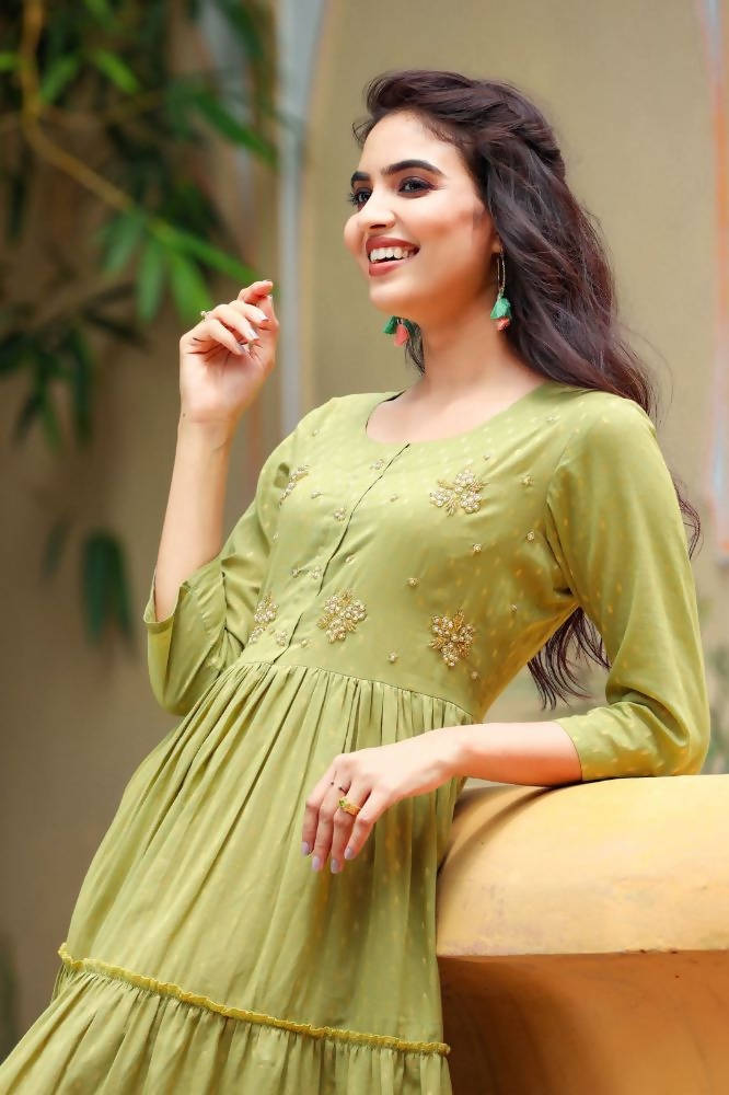 Yufta Green Cotton Dobby Dress