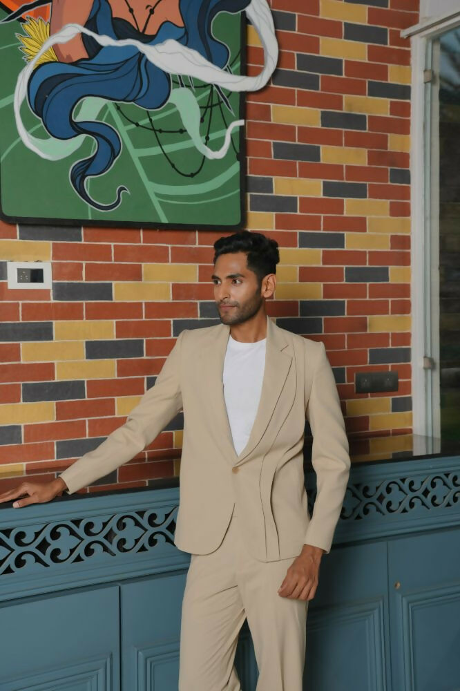 Saville Beige Curve Blazer Set – 4-Way Stretch Wedding & Party Suit For Men by Hilo Design