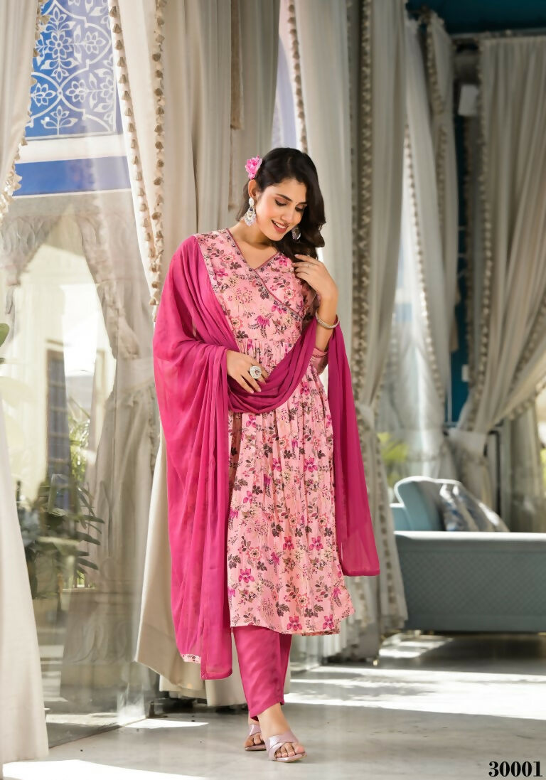 Designer Stylish Light Pink Rubi Silk Stitched Suit With Dupatta - Kiyara