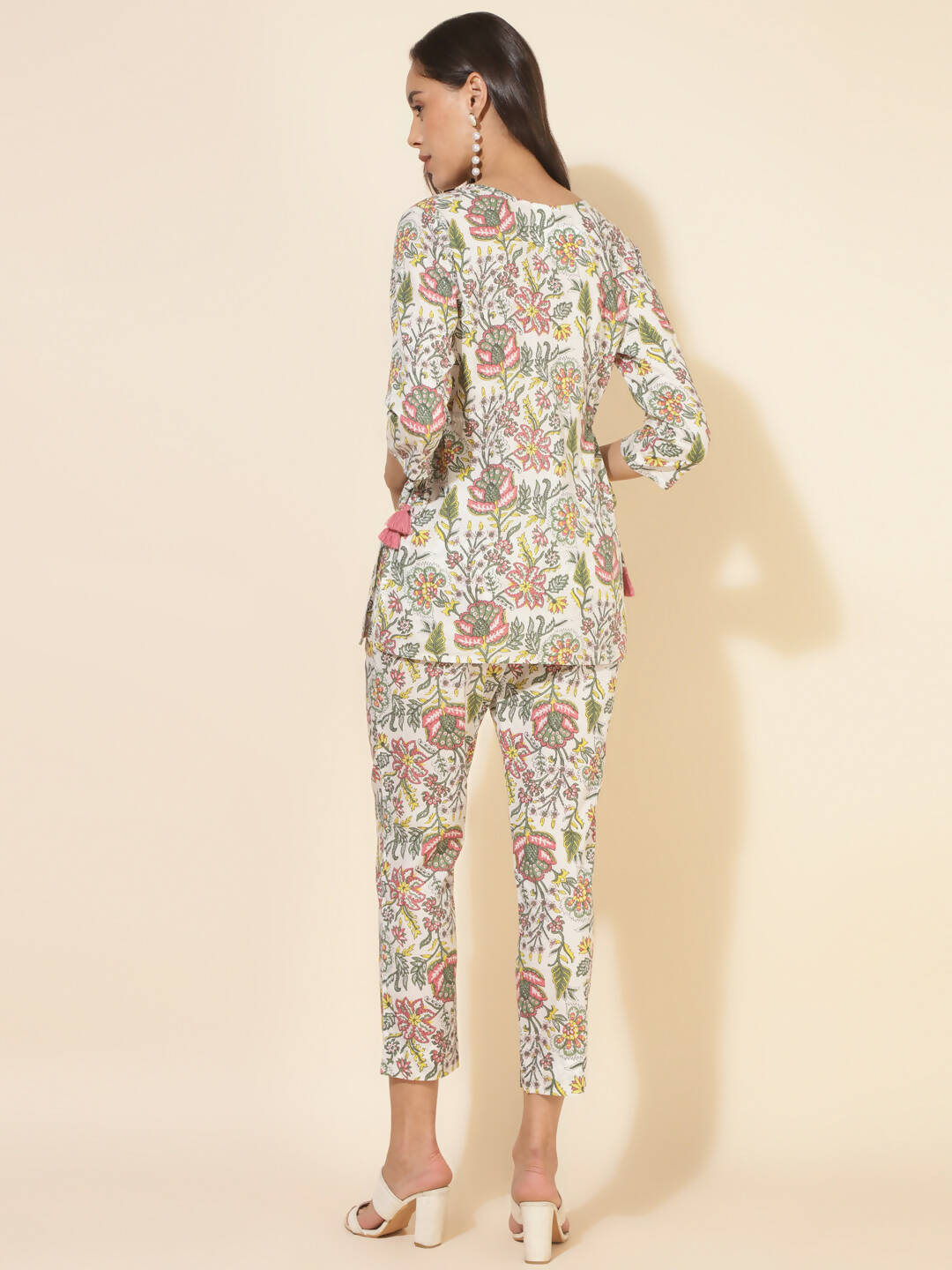 Janasya Women's White Cotton Printed Casual Regular Co-ords