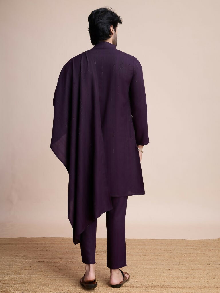 Vastranavya Traditional Festival Wear Viscose Thread & Sequence Embroidered Work Kurta Pant Set - Purple
