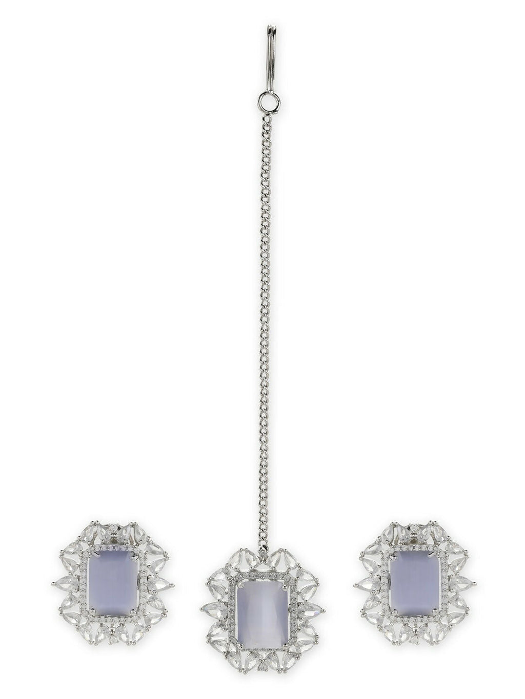 Diamond and Stone Earrings with Maang Tikka- Ruby Raang