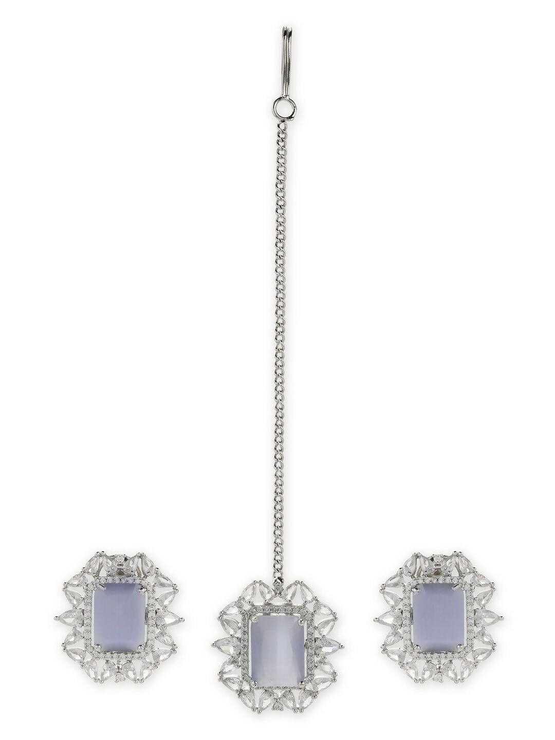 Diamond and Stone Earrings with Maang Tikka- Ruby Raang