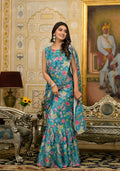 Partywear Designer Teal Slime Georgette Fancy Saree - Anbazaar