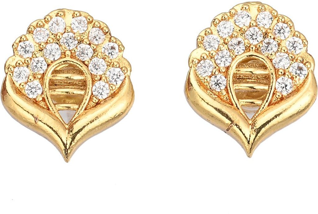 AanyaCentric Gold-Polished Jewelry Combo: Elegant Short Mangalsutra, Finger Ring, and American Diamond Earrings Set