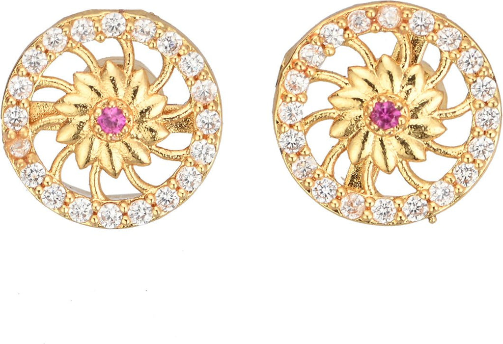 AanyaCentric Gold-Polished Jewelry Combo: Elegant Short Mangalsutra, Finger Ring, and American Diamond Earrings Set