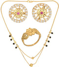 AanyaCentric Gold-Polished Jewelry Combo: Elegant Short Mangalsutra, Finger Ring, and American Diamond Earrings Set