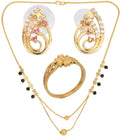 AanyaCentric Gold-Polished Jewelry Combo: Elegant Short Mangalsutra, Finger Ring, and American Diamond Earrings Set