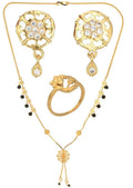 AanyaCentric Gold-Polished Jewelry Combo: Elegant Short Mangalsutra, Finger Ring, and American Diamond Earrings Set