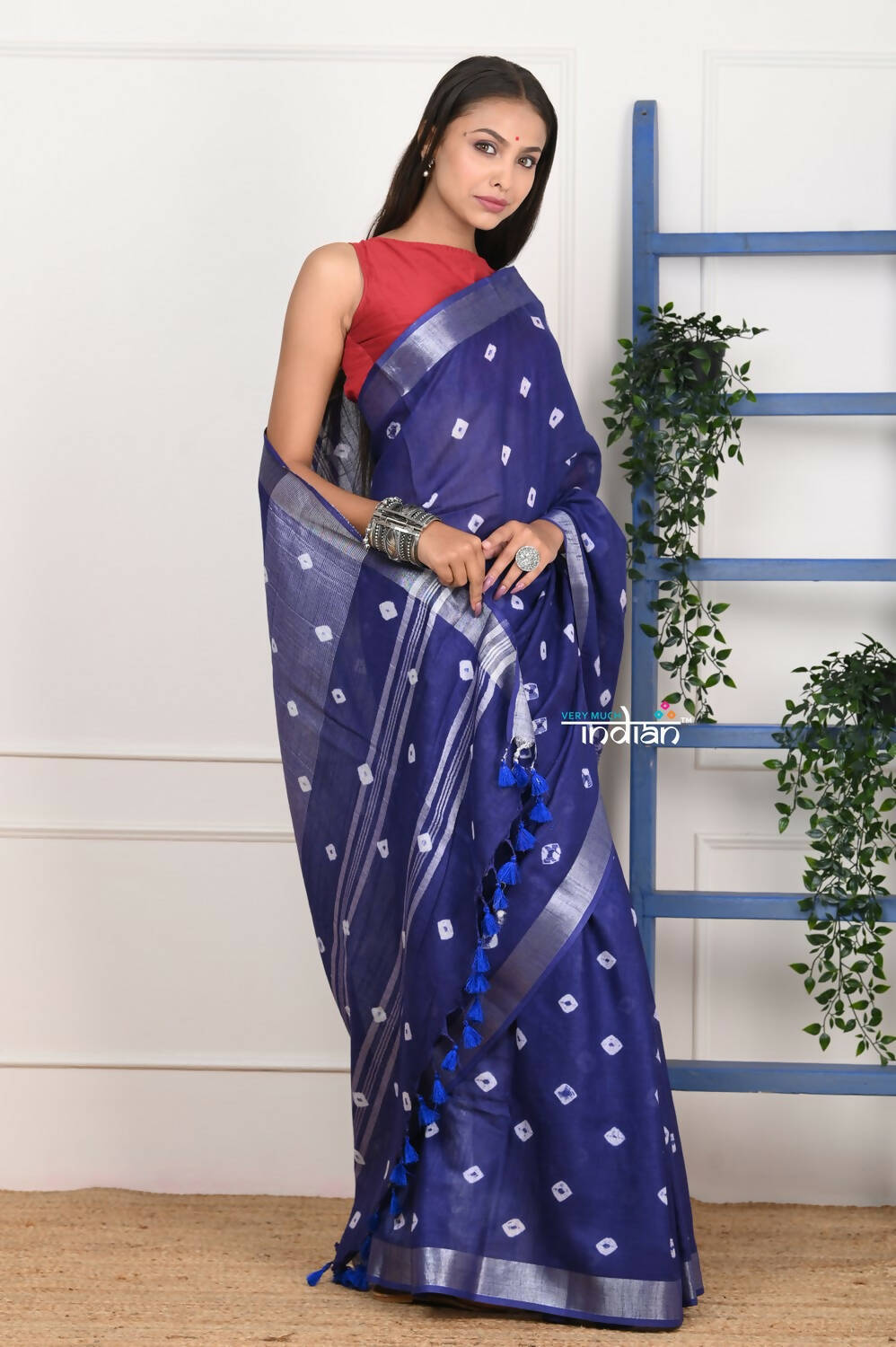 Very Much Indian Handmade Tie And Dye Cotton Saree By Women Weavers - Indigo Blue