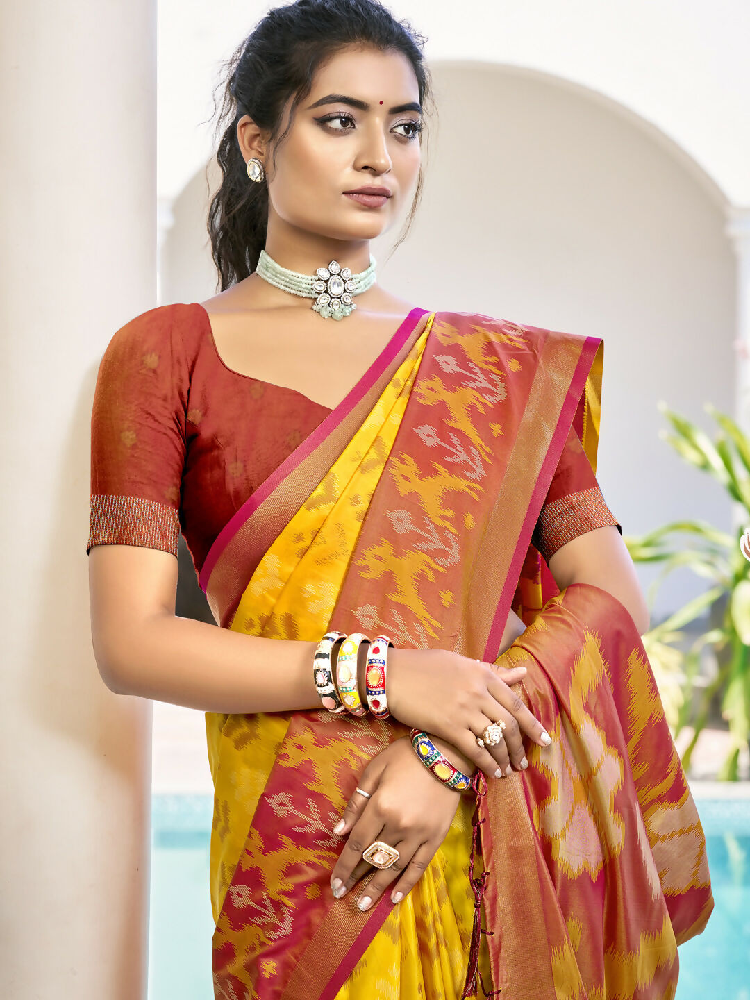 Shree Shyam Fashion Pochampalli Silk Yellow Saree