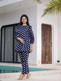 Yufta Navy Blue Polka Dot Print Top And Trouser Co Ord Set