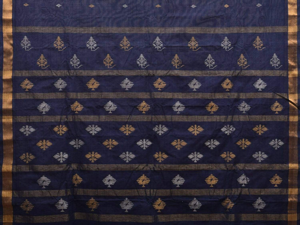 Navy Uppada Cotton Handloom Saree with Assorted Buta Pallu Design - Global Threads
