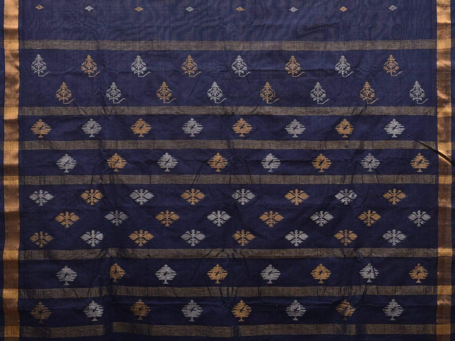 Navy Uppada Cotton Handloom Saree with Assorted Buta Pallu Design - Global Threads