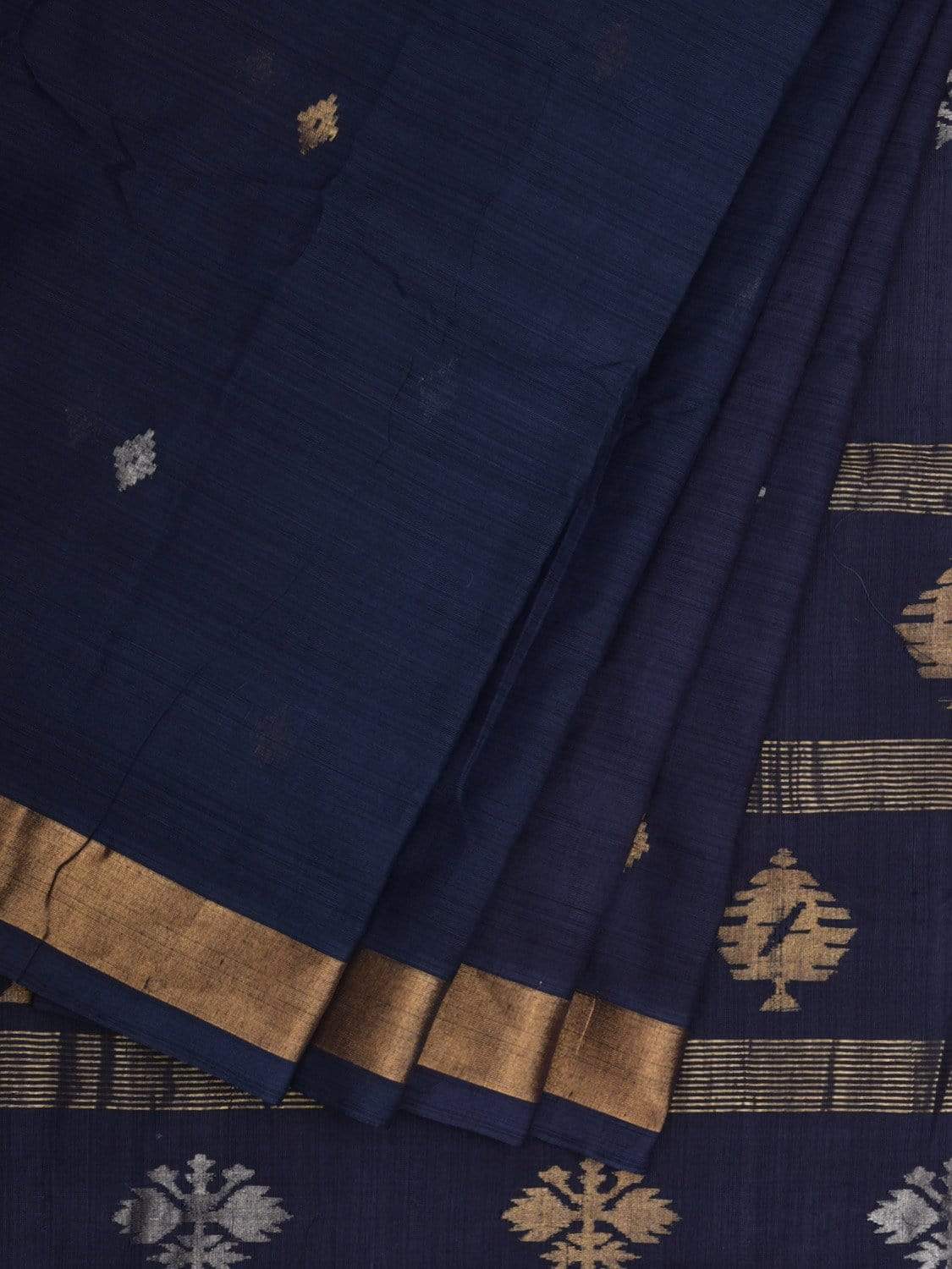 Navy Uppada Cotton Handloom Saree with Assorted Buta Pallu Design - Global Threads