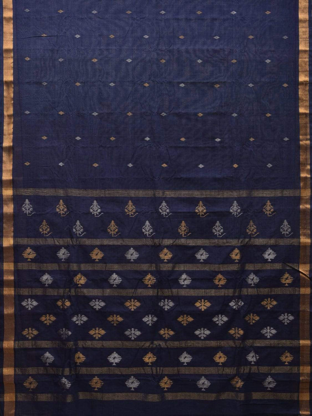 Navy Uppada Cotton Handloom Saree with Assorted Buta Pallu Design - Global Threads