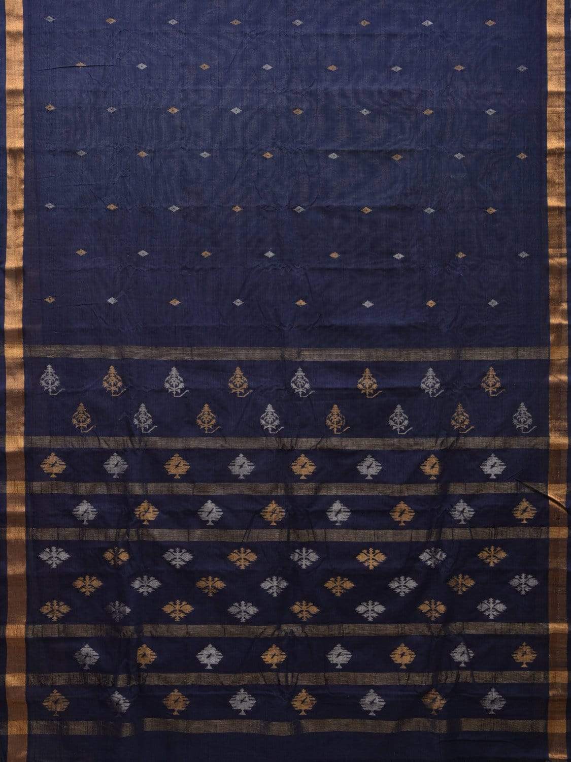 Navy Uppada Cotton Handloom Saree with Assorted Buta Pallu Design - Global Threads