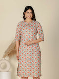 Aramya Orange Soft Cotton Floral Straight Kurta for Women