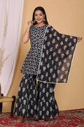 Vamika Printed Cotton Black Party Wear/Casual Wear Kurta Set/Suit