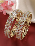 NVR Women's Set of 2 Gold-Polished American Diamond Emblished Handcrafted Bangles