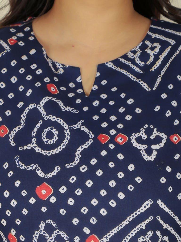 Aramya Straight Soft Cotton Bandhani Print Women's Kurta - Blue
