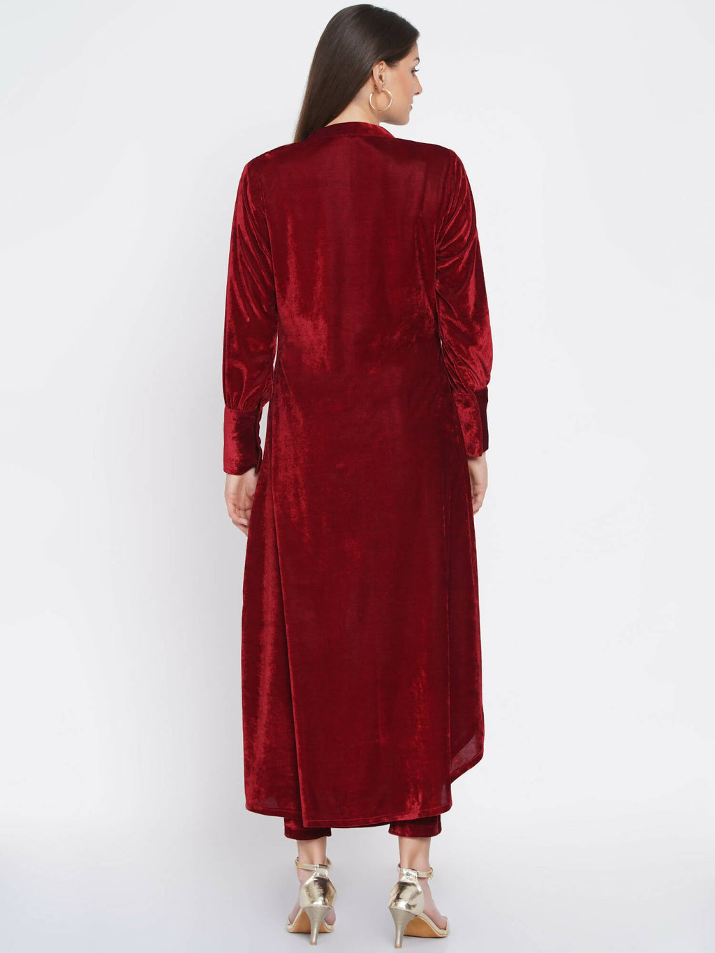 Women Republic Maroon Velvet Cowl Style Kurta With Pants