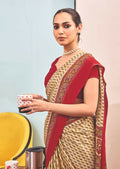Joban Fashion Cream Crepe Silk with Traditional Print Saree