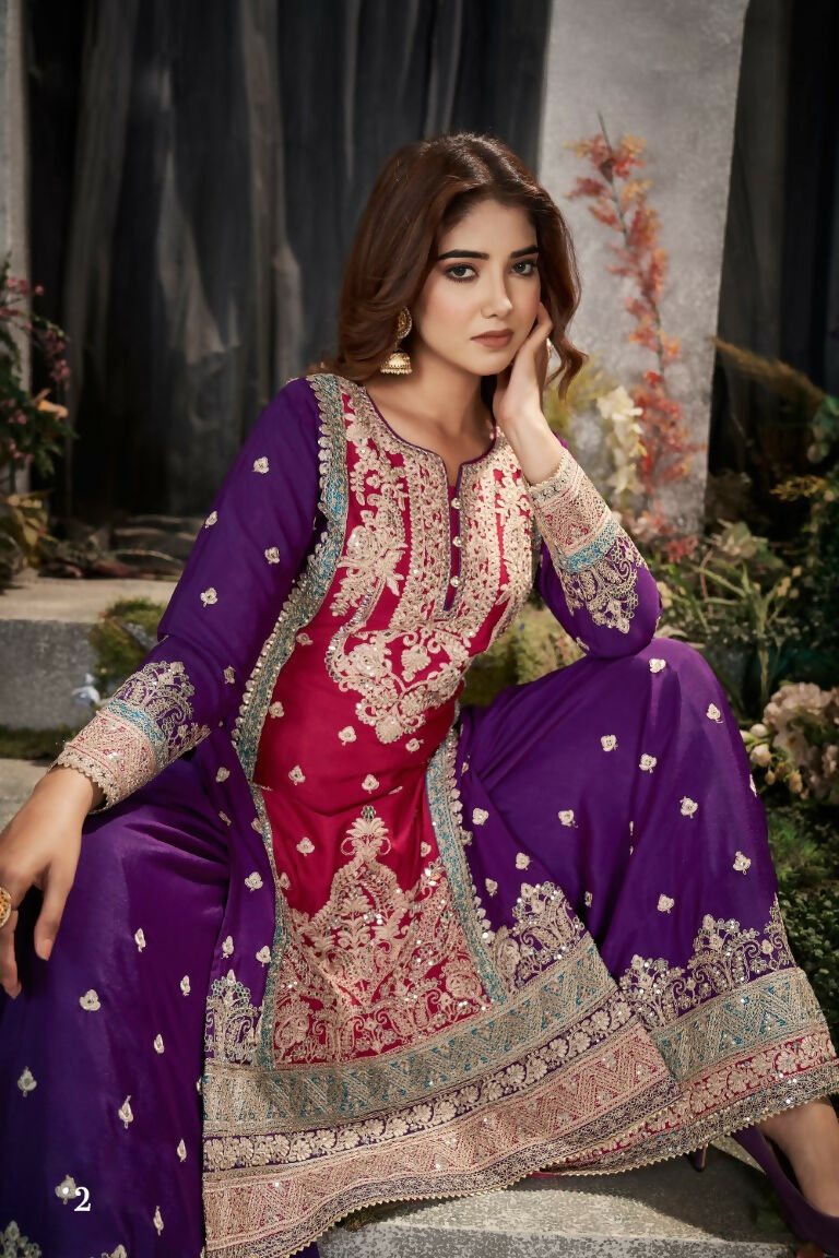 Partywear Designer Pink Chinon Fabric suit - Shagun
