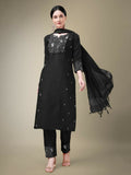 Jyoti Fashion Women's Black Cotton Blend Embroidery & Fancy Lace work Kurta with Trouser & Dupatta