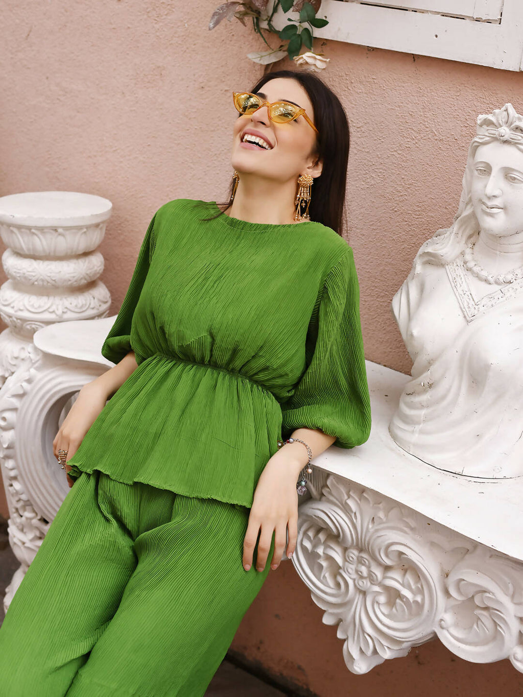 Green Crush Plain Top with Matching Bottom - Eesha