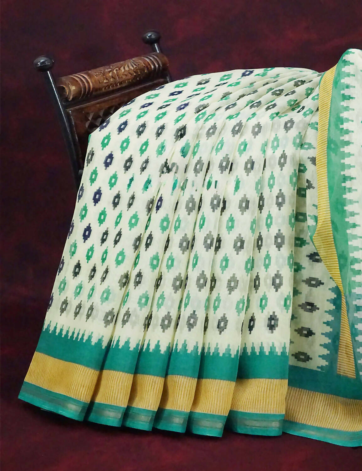 Combo of Off White and Rama Green Patan Patola Semi Chanderi Saree By Gayathri Reddy Designer Studio