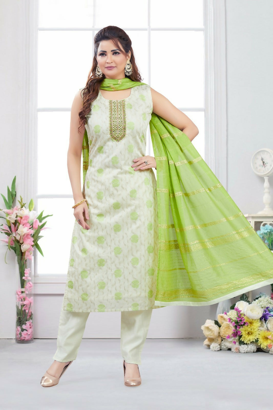 Joban Fashion Jacquard Cream Color Kurta Set