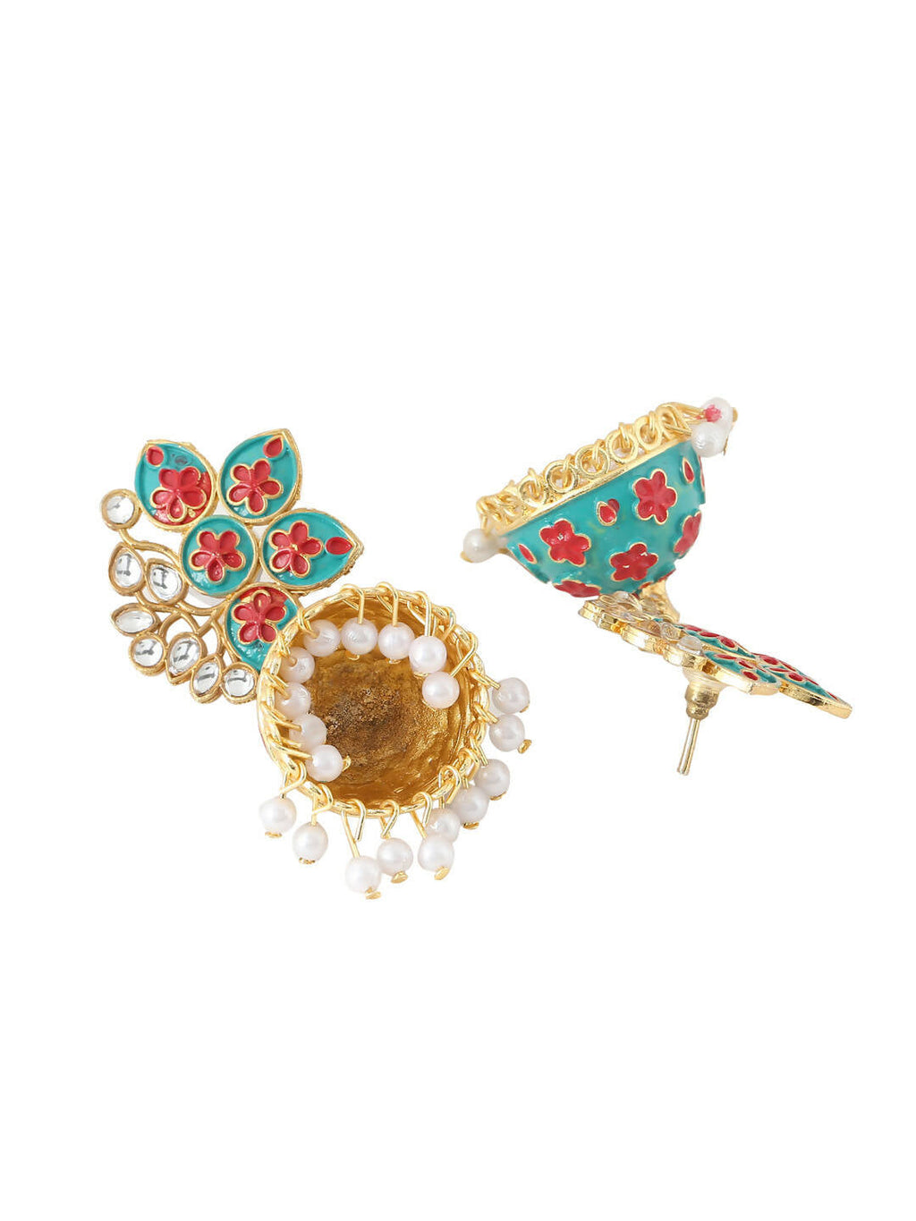 NVR Women Green Dome Shaped Jhumka Earrings