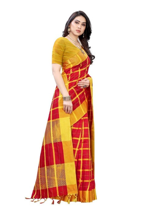 Vamika Red Cotton Silk Weaving Saree (SATURN RED)