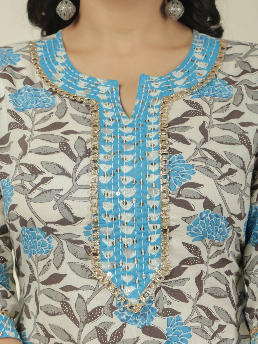 Aramya Cream Soft Cotton Floral Print Straight Kurta Set for Women