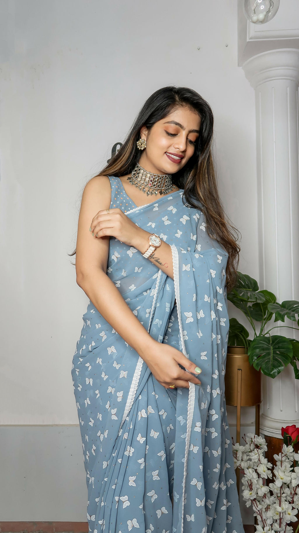 Vamsee Patangiyu Grey Georgette Saree