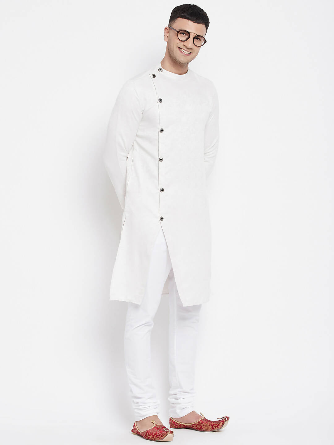 Even Apparels White Rayon Men's Sherwani Kurta With Asymetrical Cut