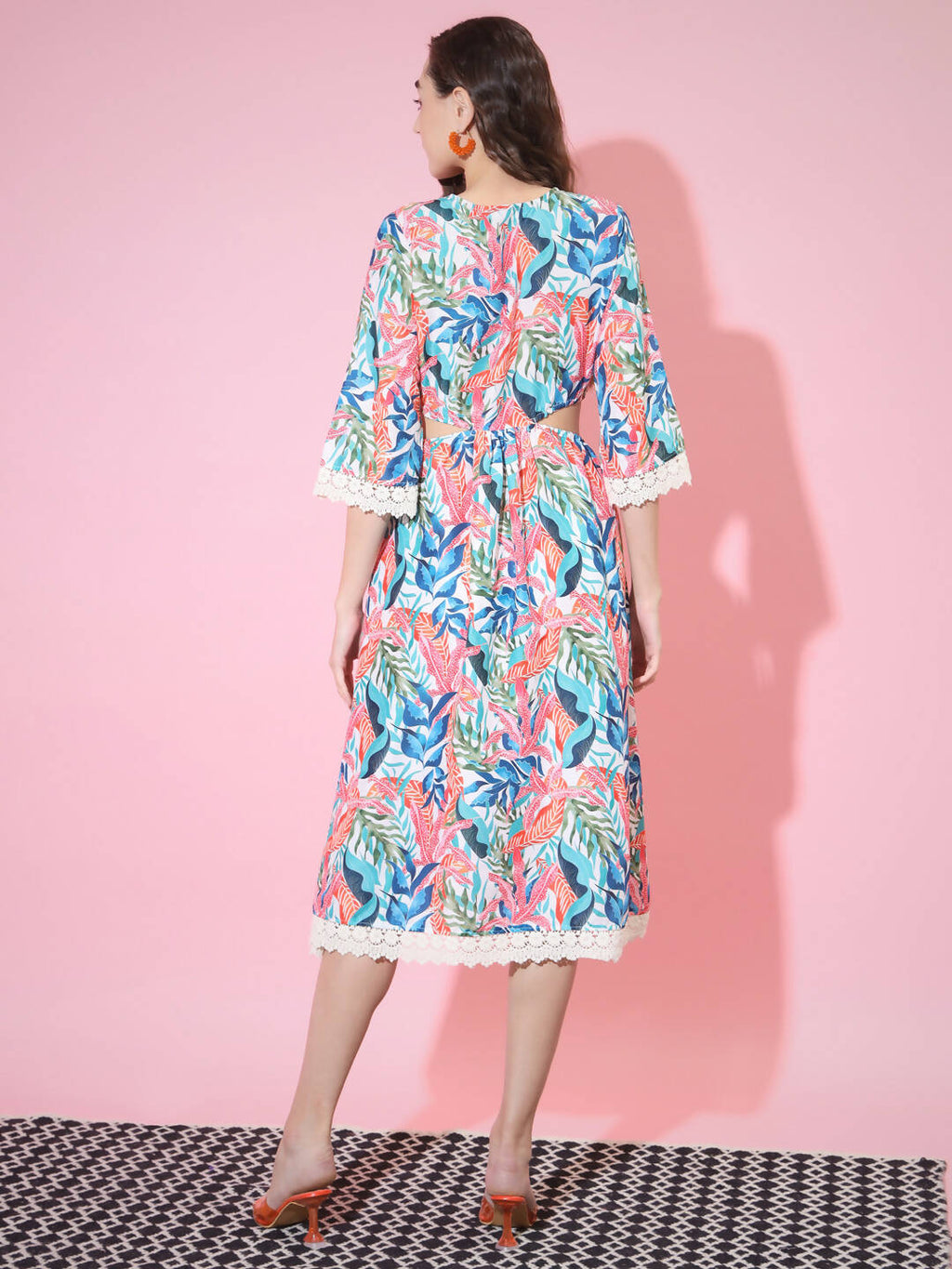 Myshka Women's Multi Floral Printed Fit and Flare Dress