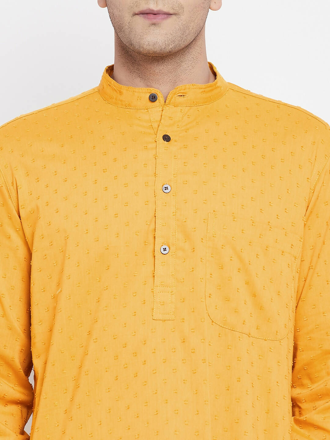 Even Apparels Yellow Color Pure Cotton Men's Kurta With Band Collar