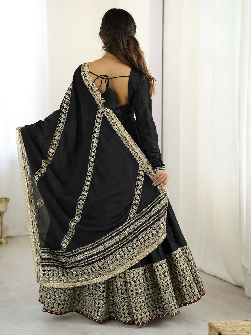 Teeya Creation Black Chinon Silk Gown