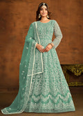 Green All Over Embroidered Net Wedding Anarkali Suit - Emponline